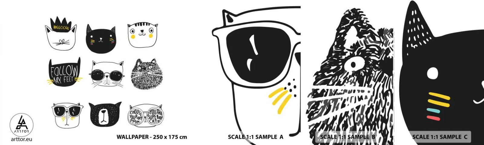 Échantillon De Papier Peint Standard Eco - Tous les autres - Chat, Illustration, Graphique - 100x30 cm