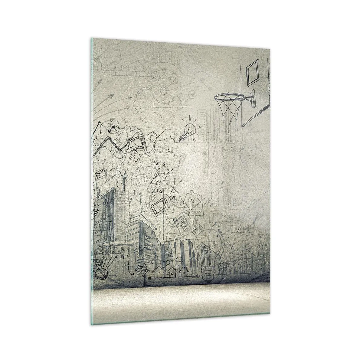 Impression sur verre - Image sur verre - Croquis graphique avec des éléments commerciaux et créatifs - 50x70cm - Ma vie fantastique en ville - Décoration murale moderne pour le salon et la chambre ARTTOR