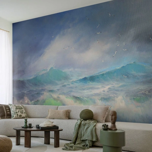 Papier Peint Photo Premium Canvas - De grosses vagues sur l'océan - 100x70cm - "Le tourbillon hurlait de triomphe..." - Décoration murale moderne pour le salon et la chambre ARTTOR