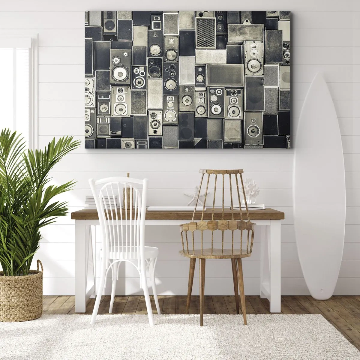 Impression sur toile - Image sur toile - Collection d'enceintes de style rétro - 120x80cm - Tout va bien - Décoration murale moderne pour le salon et la chambre ARTTOR