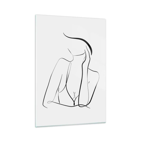 Impression sur verre - Image sur verre - Une ligne simple montrant le contour du corps dans des tons de noir et blanc - 50x70cm - Sur les vague d'un rêve - Décoration murale moderne pour le salon et la chambre ARTTOR