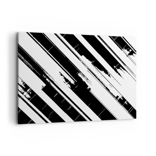 Impression sur toile - Image sur toile - Lignes noires et blanches et motifs géométriques dans un style moderne - 100x70cm - Une composition intense et dynamique - Décoration murale moderne pour le salon et la chambre ARTTOR