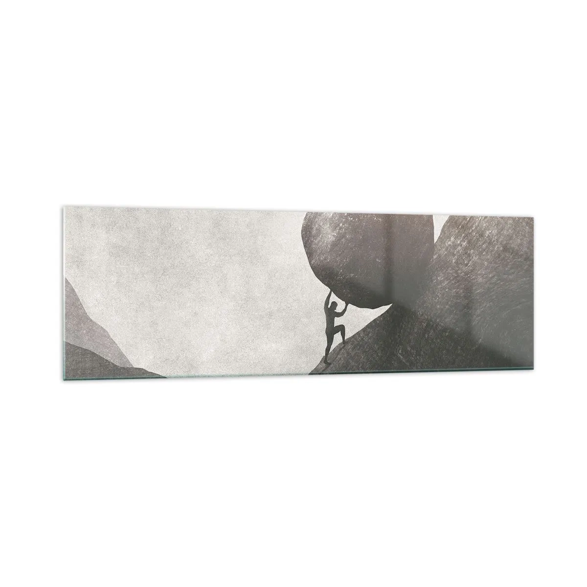 Impression sur verre - Image sur verre - Un homme escaladant un énorme rocher sur une colline - 160x50cm - Je crois contre tout espoir - Décoration murale moderne pour le salon et la chambre ARTTOR