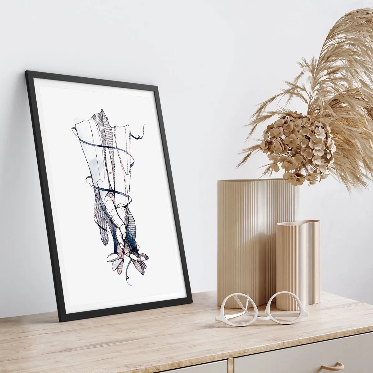 Affiche dans un cadre noir - Poster - Étude du touché - 70x100 cm