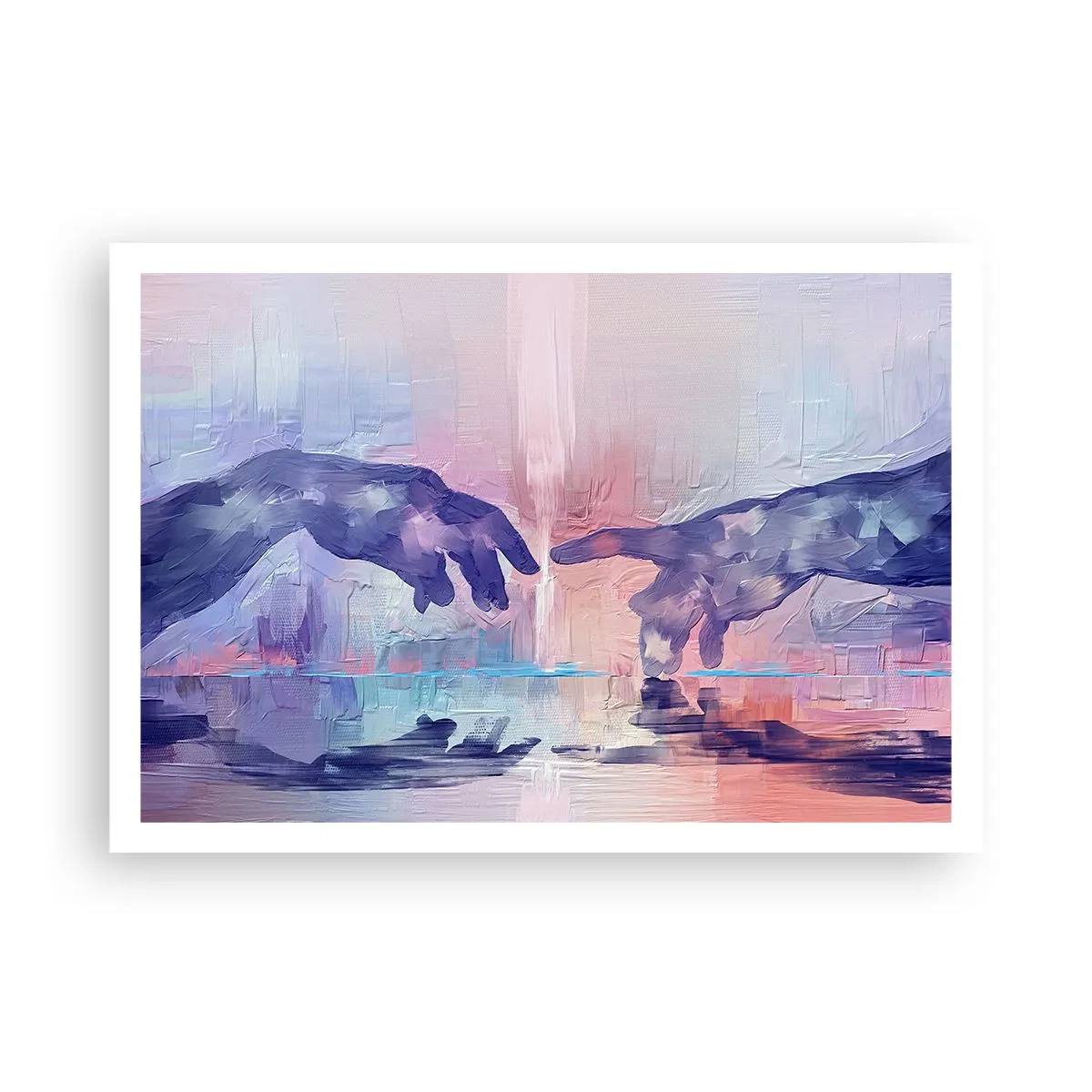 Affiche - Poster - Mains symboliques aux couleurs abstraites, faisant référence au thème de la création - 100x70cm - Divine étincelle de vie - Décoration murale moderne pour le salon et la chambre ARTTOR