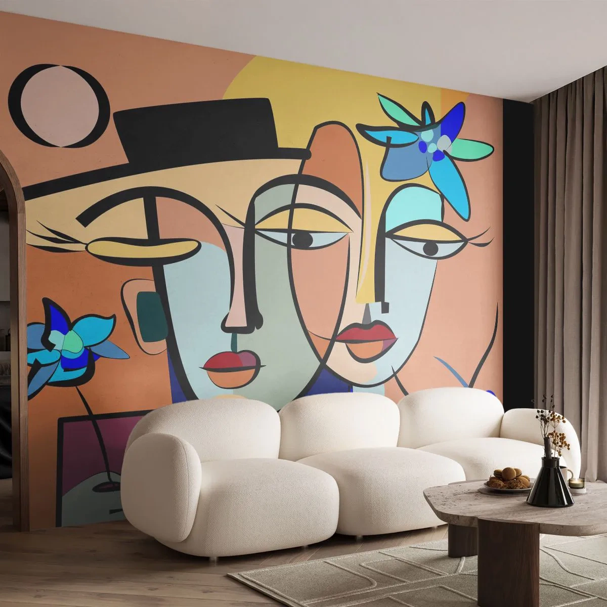 Papier Peint Photo Premium Canvas - Le Rendez-vous de Picasso - Visages, Moderne, Cubisme - 250x175 cm