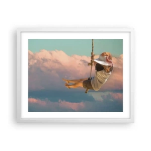Affiche dans un cadre blanc - Poster - S'amuser dans les nuages - 50x40 cm