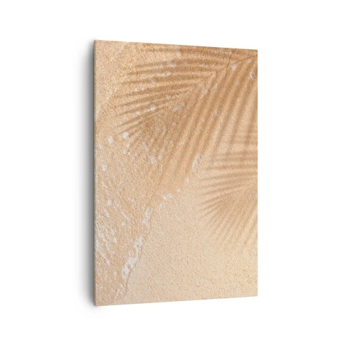 Impression sur toile - Image sur toile - L'ombre d'un palmier sur le sable avec un délicat motif de vagues - 70x100cm - Ombre d'un été chaud - Décoration murale moderne pour le salon et la chambre ARTTOR