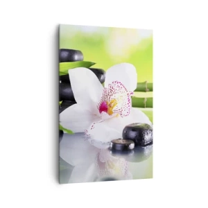 Impression sur toile - Image sur toile - Orchidée, pierres et bambou dans une composition spa harmonieuse - 80x120cm - Raffraîchissement de fraîcheur - Décoration murale moderne pour le salon et la chambre ARTTOR