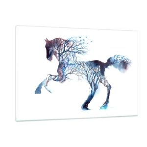 Impression sur verre - Image sur verre - Illustration d'un cheval avec des branches à la place d'un corps - 120x80cm - Comme si la forêt avait bougé - Décoration murale moderne pour le salon et la chambre ARTTOR