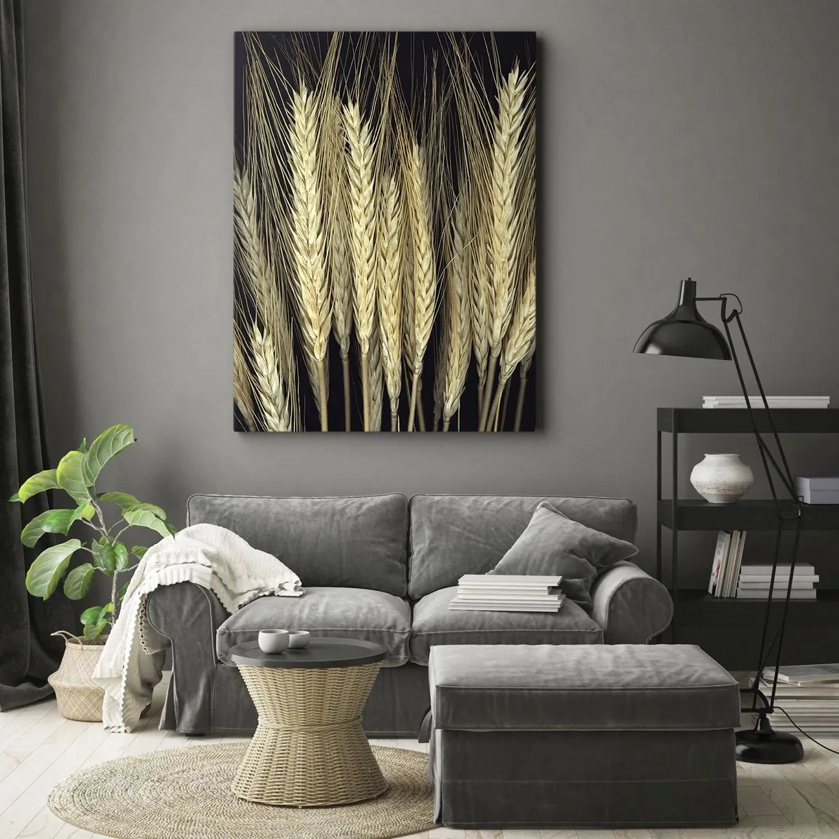 Impression sur toile - Image sur toile - Épis de blé sur fond noir dans un style rustique - 50x70cm - Magie rustique - Décoration murale moderne pour le salon et la chambre ARTTOR