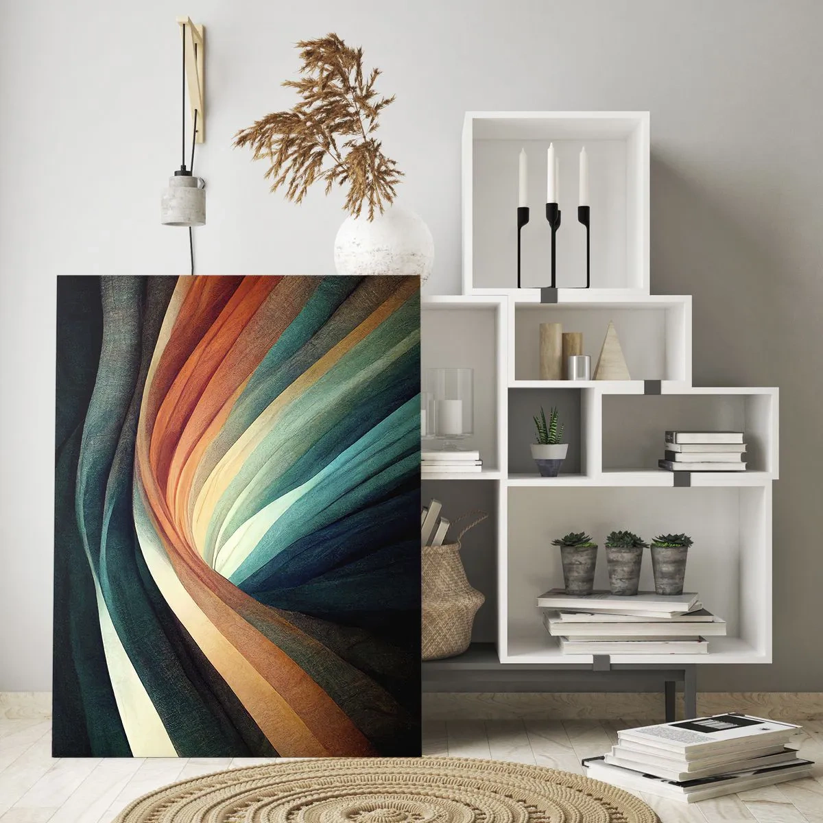 Impression sur verre - Image sur verre - Vagues abstraites dans des tons chauds et froids - 70x100cm - Tissé à partir de couleurs - Décoration murale moderne pour le salon et la chambre ARTTOR