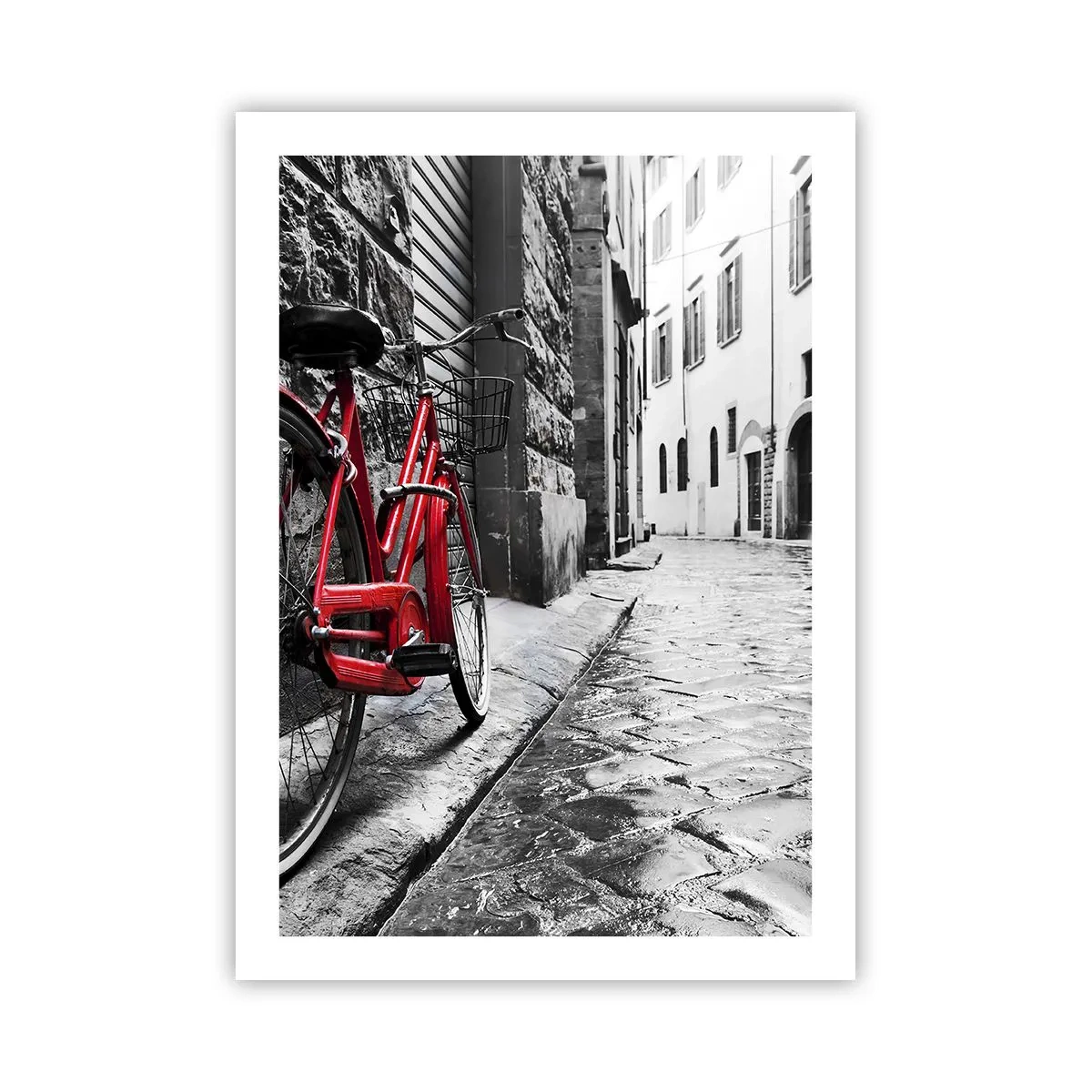 Affiche - Poster - Un vélo rouge sur une rue pavée noire et blanche - 50x70cm - La vraie beauté ne vieillit pas - Décoration murale moderne pour le salon et la chambre ARTTOR