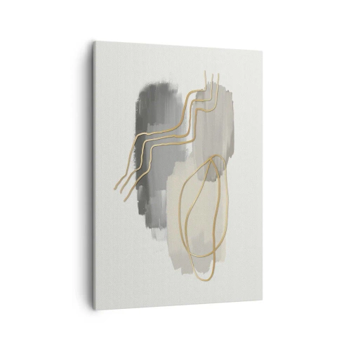 Impression sur toile - Image sur toile - Lignes dorées abstraites sur fond gris - 50x70cm - Durée et mouvement - Décoration murale moderne pour le salon et la chambre ARTTOR