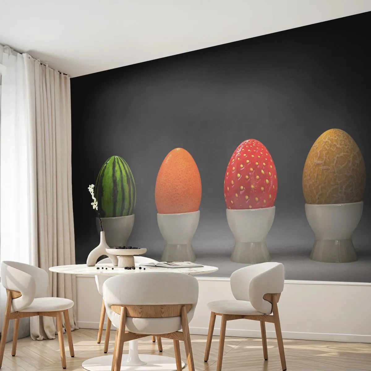 Papier Peint Autocollant Deluxe Sticker - Petit-déjeuner fruité - Abstraction, Fruit, Œuf - 250x175 cm