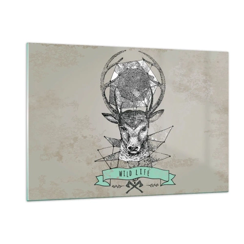 Impression sur verre - Image sur verre - Dessin géométrique d'un cerf avec l'inscription Wild Life - 120x80cm - Voir St. Hubertus - Décoration murale moderne pour le salon et la chambre ARTTOR