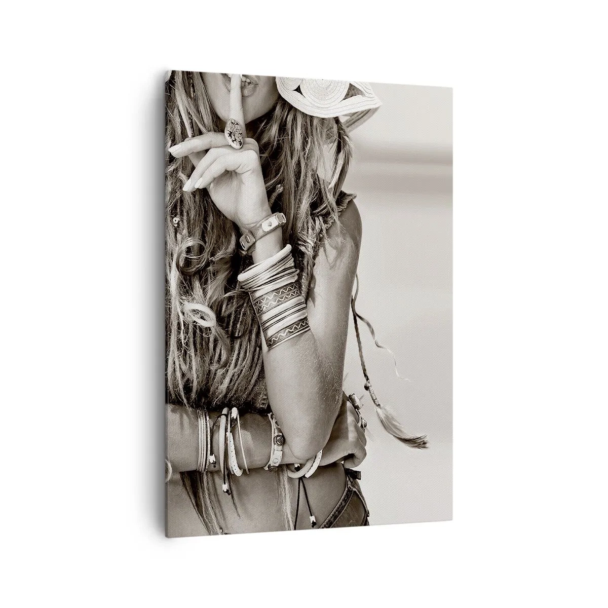 Impression sur toile - Image sur toile - Portrait d'une femme bohème avec des bijoux - 70x100cm - Comment va la fille - Décoration murale moderne pour le salon et la chambre ARTTOR