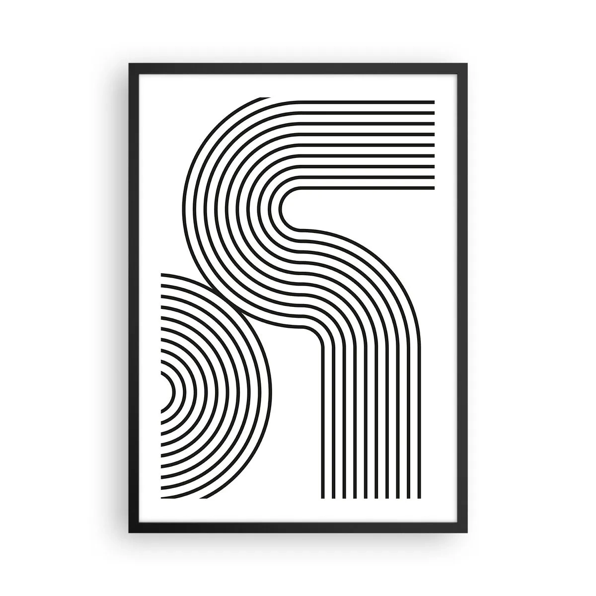Affiche dans un cadre noir - Poster - Graphiques modernes avec des lignes abstraites en noir et blanc - 50x70cm - En plein virage - Décoration murale moderne pour le salon et la chambre ARTTOR