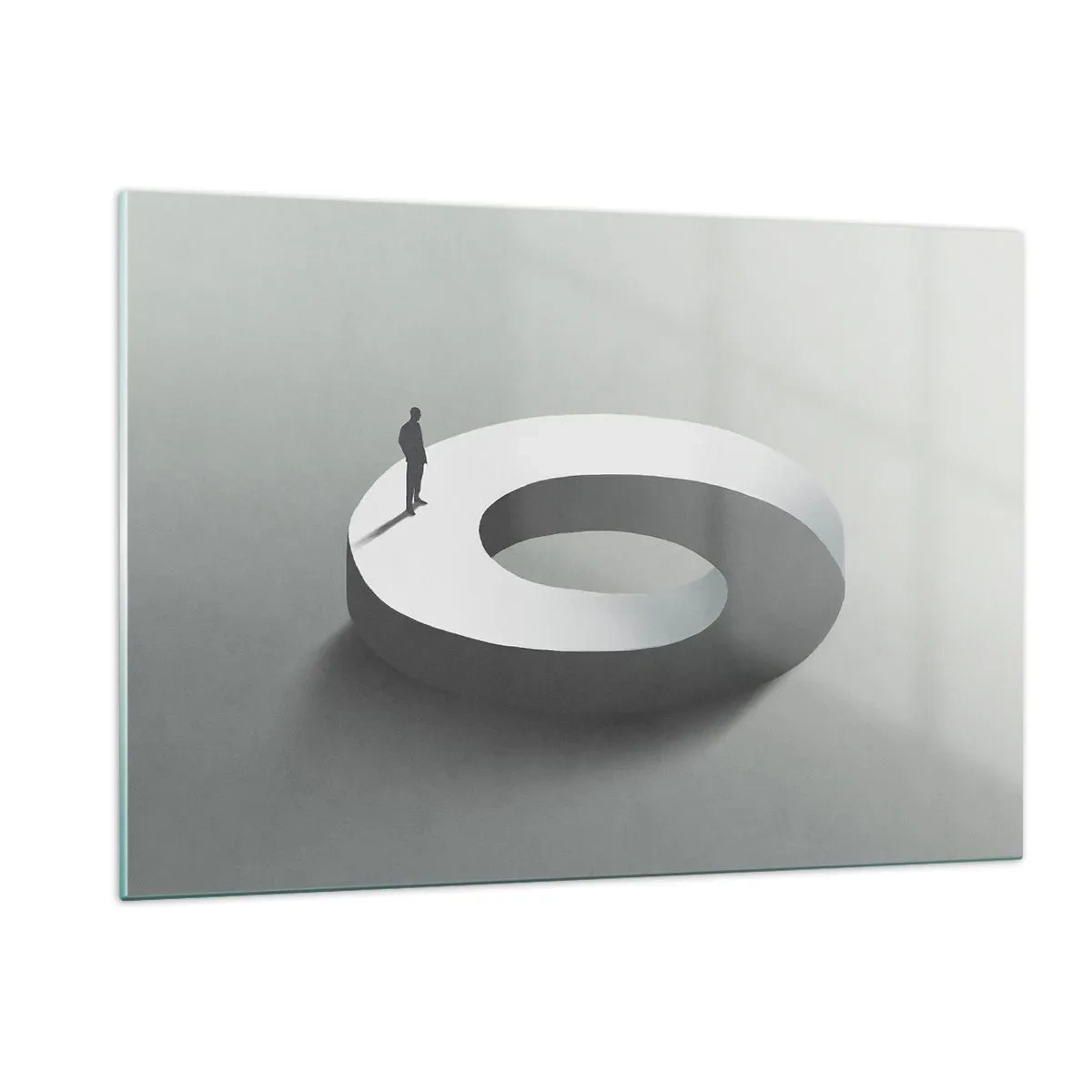 Impression sur verre - Image sur verre - Une silhouette minimaliste d'un homme sur une bague blanche - 120x80cm - Et sois intelligent ici - Décoration murale moderne pour le salon et la chambre ARTTOR