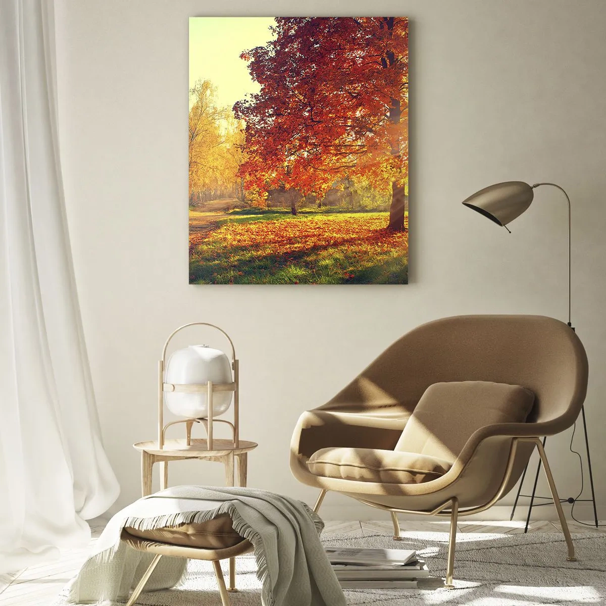 Impression sur verre - Image sur verre - Allée d'automne avec des rayons de soleil - 50x70cm - Le roux est beau - Décoration murale moderne pour le salon et la chambre ARTTOR