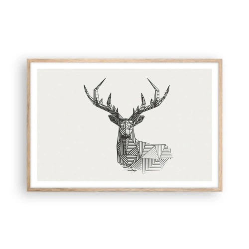 Affiche dans un chêne clair - Poster - Cerf dans un style cubique - 91x61 cm
