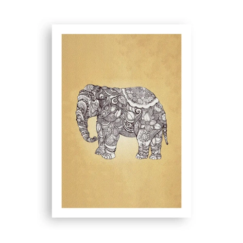 Affiche - Poster - Illustration décorative d'un éléphant avec des ornements complexes sur un fond doré - 50x70cm - L'éléphant s'est apprêté - Décoration murale moderne pour le salon et la chambre ARTTOR