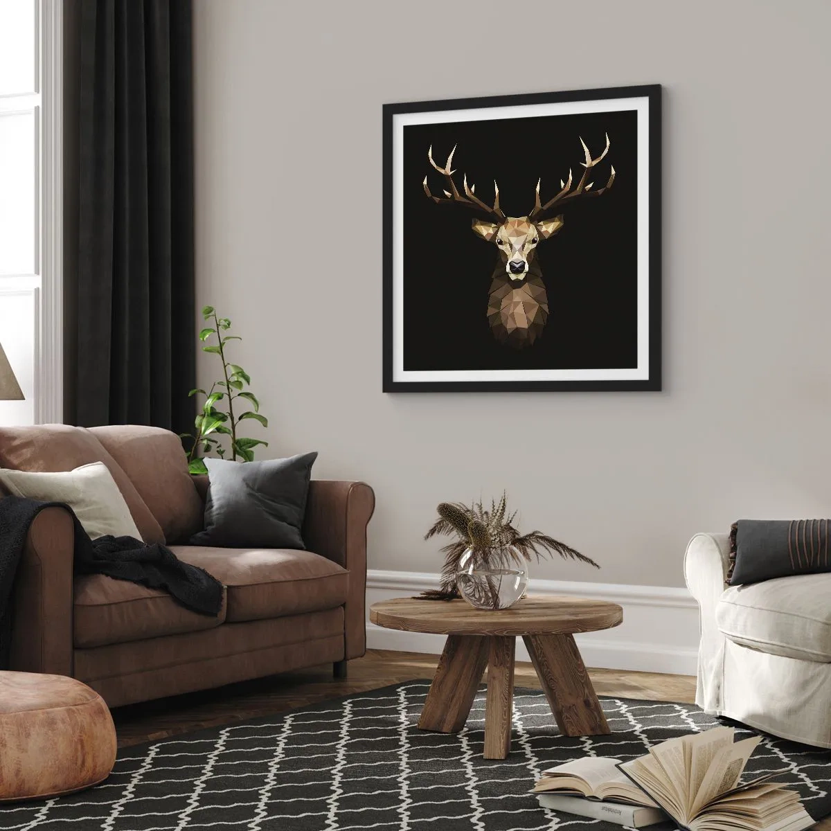 Affiche dans un cadre noir - Poster - Cerf cubique - 60x60 cm