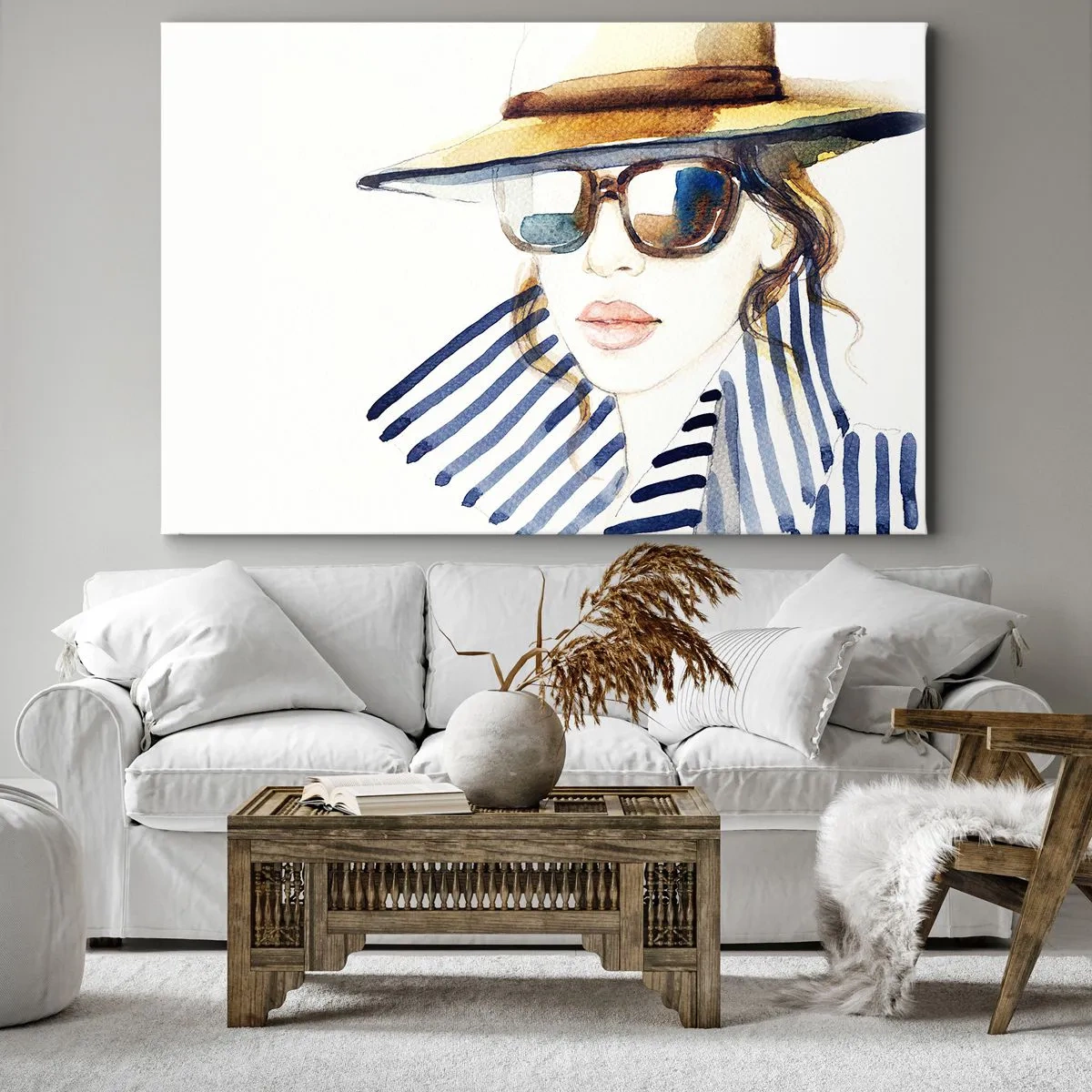 Impression sur toile - Image sur toile - Portrait d'une femme portant un chapeau et des lunettes de soleil - 100x70cm - La Floride vous souhaite la bienvenue ! - Décoration murale moderne pour le salon et la chambre ARTTOR