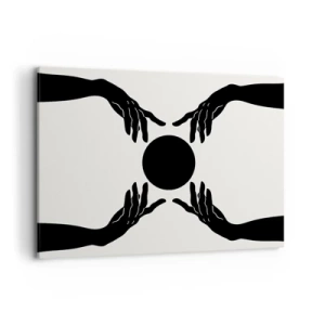 Impression sur toile - Image sur toile - Mains noires dans une composition symétrique avec une boule - 100x70cm - Signe secret - Décoration murale moderne pour le salon et la chambre ARTTOR