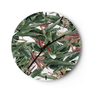 Horloge murale - Pendule murale - Feuilles vertes avec des accents lilas sur fond blanc - 30x30cm - Arbuste émeraude-lilas - Décoration murale moderne pour le salon, la cuisine et la chambre ARTTOR