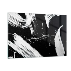 Impression sur verre - Image sur verre - Coups de pinceau blancs sur fond noir - 120x80cm - Briser les ténèbres - Décoration murale moderne pour le salon et la chambre ARTTOR