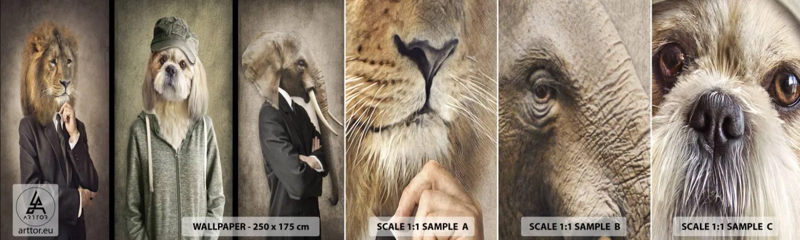 Échantillon De Papier Peint Standard Eco - je préfère plus détendu - Abstraction, Lion, Chien - 100x30 cm