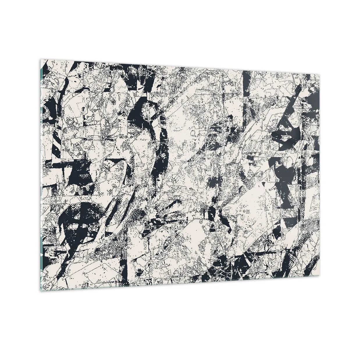 Impression sur verre - Image sur verre - Abstraction en noir et blanc avec des lignes et des textures dynamiques - 100x70cm - Interpénétration des contraires - Décoration murale moderne pour le salon et la chambre ARTTOR