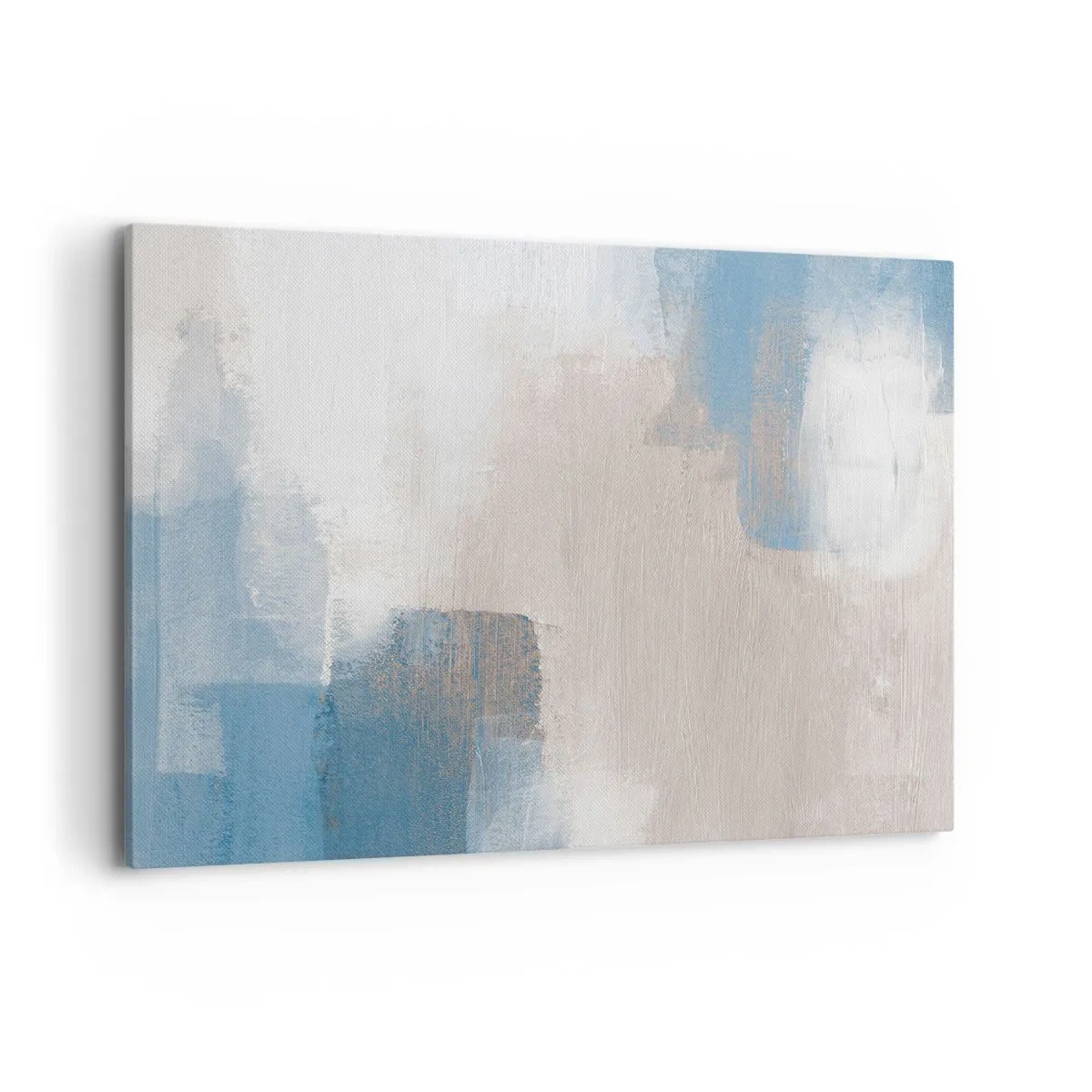 Impression sur toile - Image sur toile - Formes abstraites dans les tons de bleu et de beige - 120x80cm - Abstraction rose derrière un rideau de bleu - Décoration murale moderne pour le salon et la chambre ARTTOR
