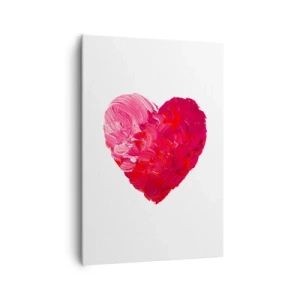 Impression sur toile - Image sur toile - Un cœur rose et rouge peint au pinceau - 70x100cm - All you need is love - Décoration murale moderne pour le salon et la chambre ARTTOR