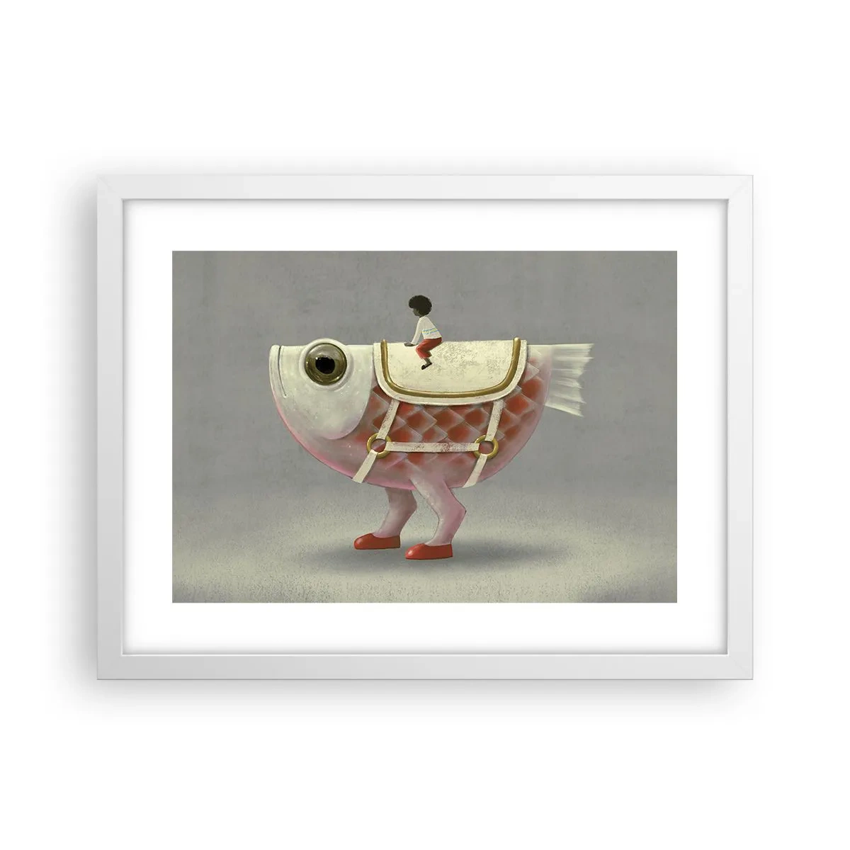 Affiche dans un cadre blanc - Poster - Le cavalier poisson - 40x30 cm