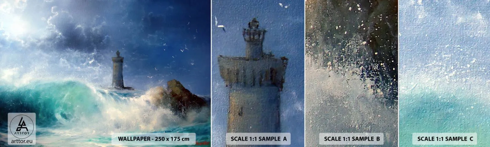 Échantillon De Papier Peint Standard Eco - En garde contre les éléments - Paysage, Phare, Tempête - 100x30 cm