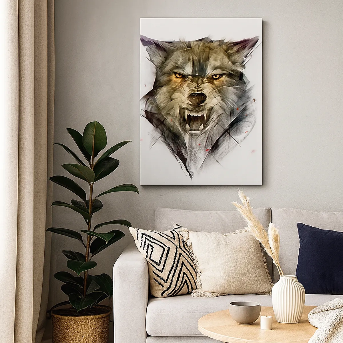 Impression sur toile - Image sur toile - Un loup dangereux sous une forme dynamique et artistique - 50x70cm - Pas un pas ! - Décoration murale moderne pour le salon et la chambre ARTTOR