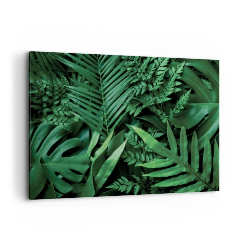 Impression sur toile - Image sur toile - Feuilles tropicales vertes dans une composition dense et naturelle - 120x80cm - Emmitouflé de verdure - Décoration murale moderne pour le salon et la chambre ARTTOR