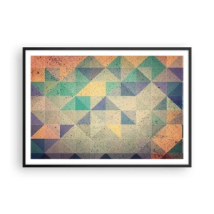 Affiche dans un cadre noir - Poster - Une composition colorée de triangles géométriques dans des tons pastel. - 100x70cm - République des triangles - Décoration murale moderne pour le salon et la chambre ARTTOR