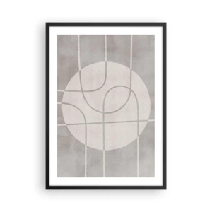 Affiche dans un cadre noir - Poster - Des lignes géométriques et un cercle dans des tons de gris - 50x70cm - Circulaire et tout droit - Décoration murale moderne pour le salon et la chambre ARTTOR