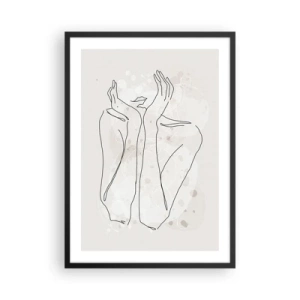 Affiche dans un cadre noir - Poster - Dessin au contour d'une main avec un fond abstrait dans des tons beiges - 50x70cm - Instant de rêve - Décoration murale moderne pour le salon et la chambre ARTTOR
