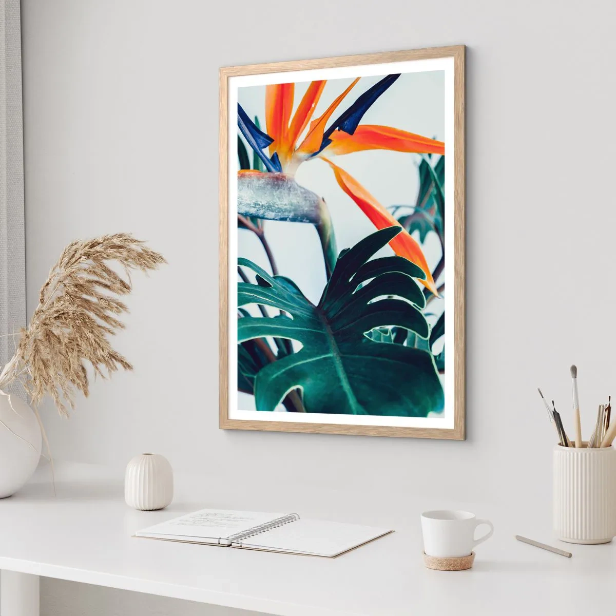 Affiche dans un chêne clair - Poster - Le buisson oiseaux - 40x50 cm