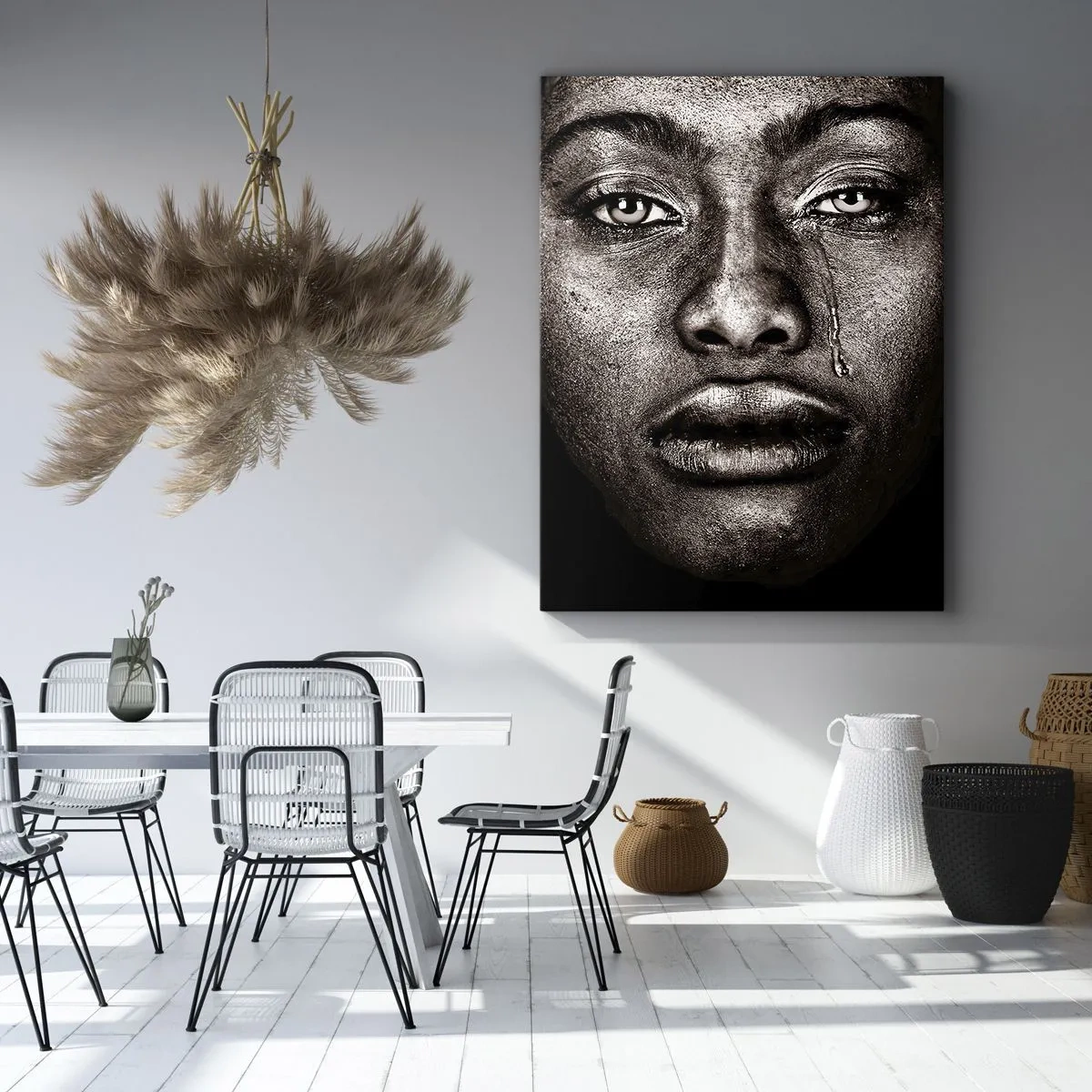 Impression sur toile - Image sur toile - Portrait d'un visage avec une seule larme sur fond noir - 70x100cm - Une larme - Décoration murale moderne pour le salon et la chambre ARTTOR