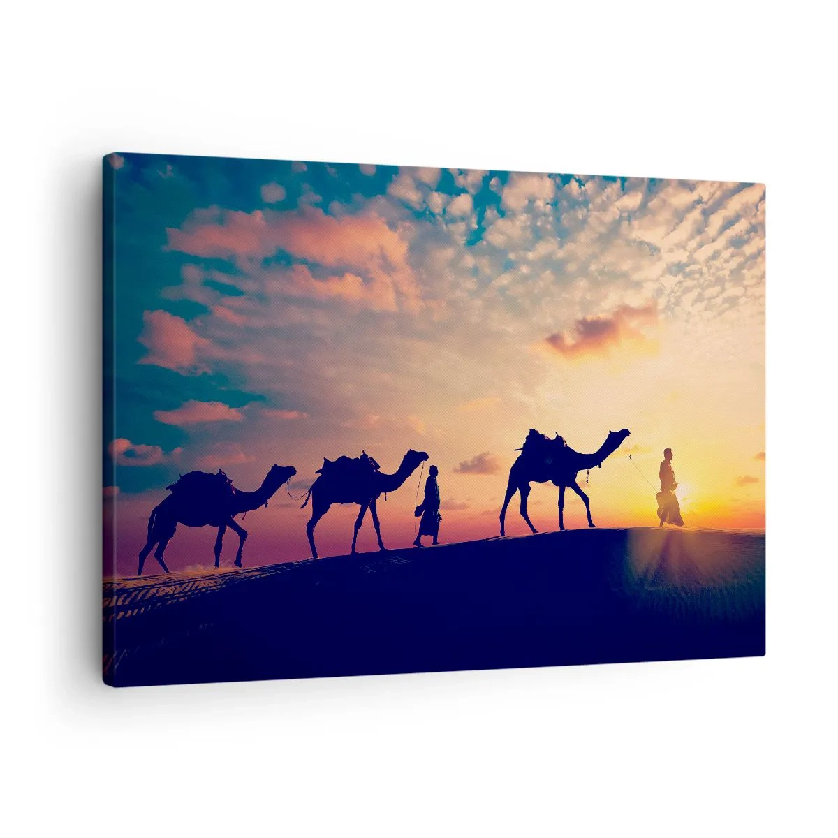 Impression sur toile - Image sur toile - Une caravane de chameaux errant dans le désert au coucher du soleil - 70x50cm - L'esprit mystérieux de l'Orient - Décoration murale moderne pour le salon et la chambre ARTTOR
