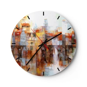 Horloge murale - Pendule murale - Une ville pittoresque avec un pont et un reflet dans l'eau - 30x30cm - C'est aussi beau sous le pont - Décoration murale moderne pour le salon, la cuisine et la chambre ARTTOR