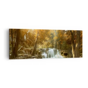Impression sur toile - Image sur toile - Paysage d'automne avec une cascade - 140x50cm - Cascade du parc - Décoration murale moderne pour le salon et la chambre ARTTOR