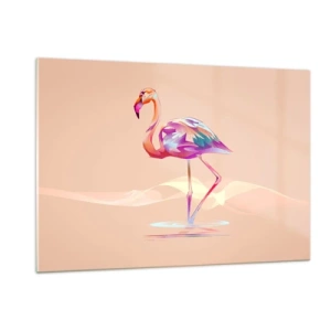 Impression sur verre - Image sur verre - Flamant rose coloré sur fond pastel - 120x80cm - L'oiseau des bonnes émotions - Décoration murale moderne pour le salon et la chambre ARTTOR
