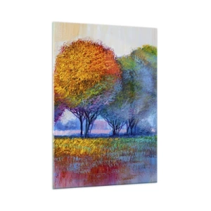 Impression sur verre - Image sur verre - Arbres colorés aux couleurs d'automne contre un ciel bleu - 50x70cm - Un bouquet de couleurs éclatantes - Décoration murale moderne pour le salon et la chambre ARTTOR