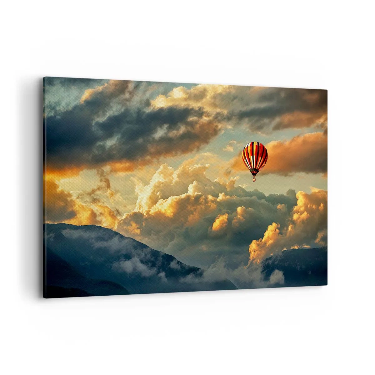Impression sur toile - Image sur toile - Un ballon sur fond de nuages dramatiques - 120x80cm - Je vole parce que je veux - Décoration murale moderne pour le salon et la chambre ARTTOR